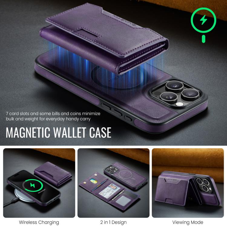 For iPhone 15 Pro Max MAGKING K4 Series MagSafe RFID Tri-fold Card Bag Detachable Phone Case