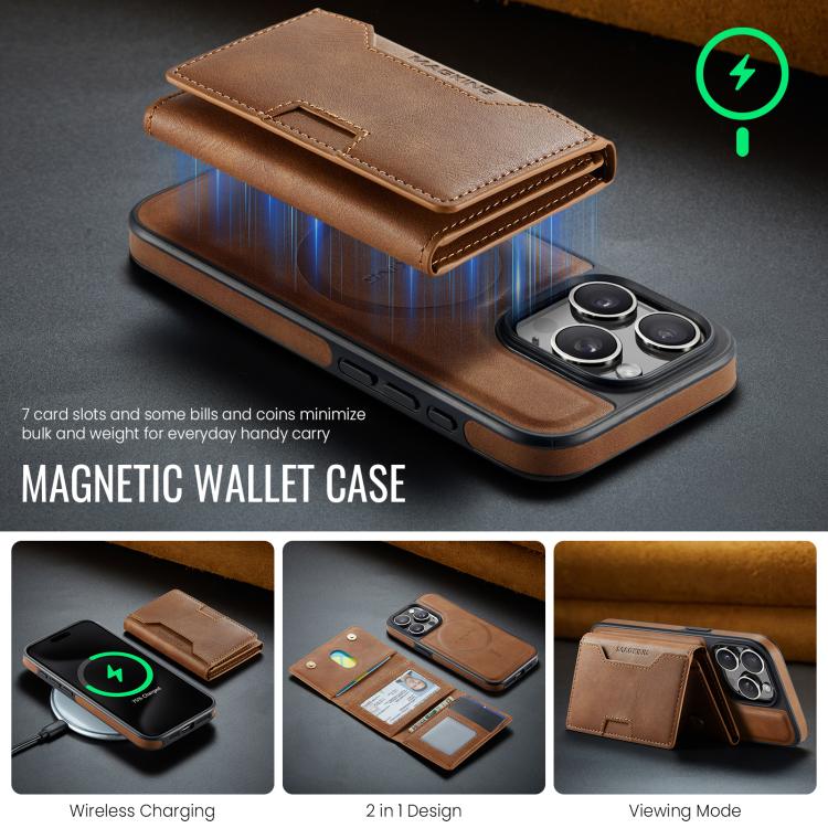 For iPhone 15 Pro MAGKING K4 Series MagSafe RFID Tri-fold Card Bag Detachable Phone Case