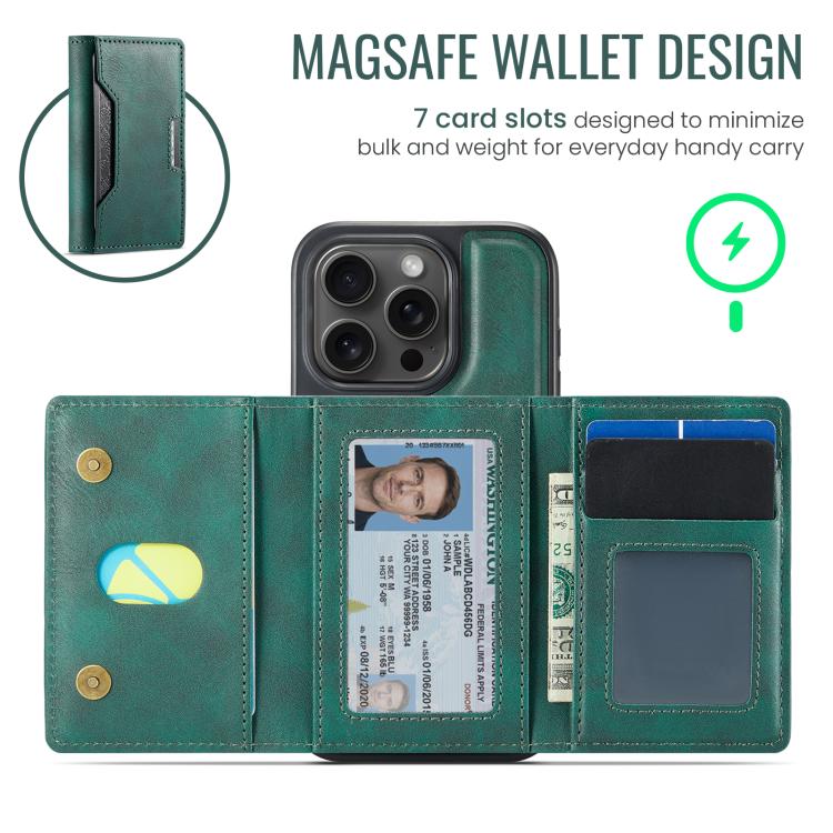 For iPhone 15 Pro MAGKING K4 Series MagSafe RFID Tri-fold Card Bag Detachable Phone Case