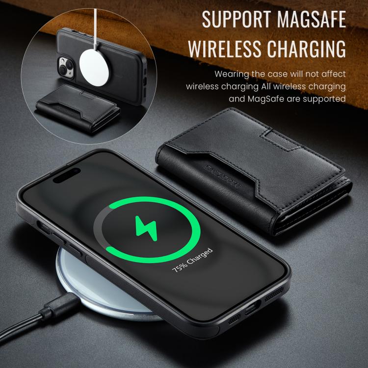 For iPhone 15 Plus MAGKING K4 Series MagSafe RFID Tri-fold Card Bag Detachable Phone Case