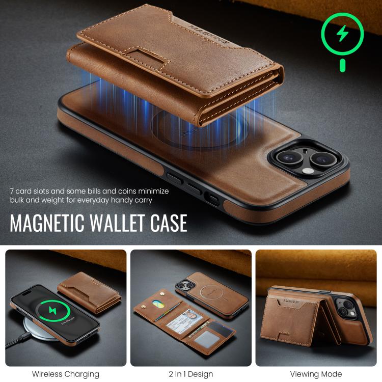 For iPhone 15 Plus MAGKING K4 Series MagSafe RFID Tri-fold Card Bag Detachable Phone Case