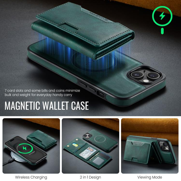 For iPhone 15 Plus MAGKING K4 Series MagSafe RFID Tri-fold Card Bag Detachable Phone Case