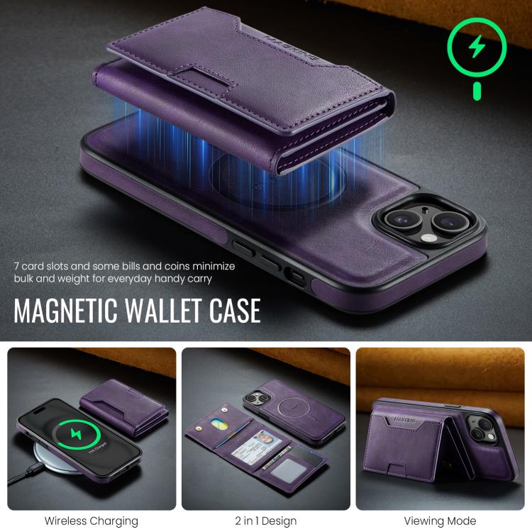 For iPhone 15 Plus MAGKING K4 Series MagSafe RFID Tri-fold Card Bag Detachable Phone Case