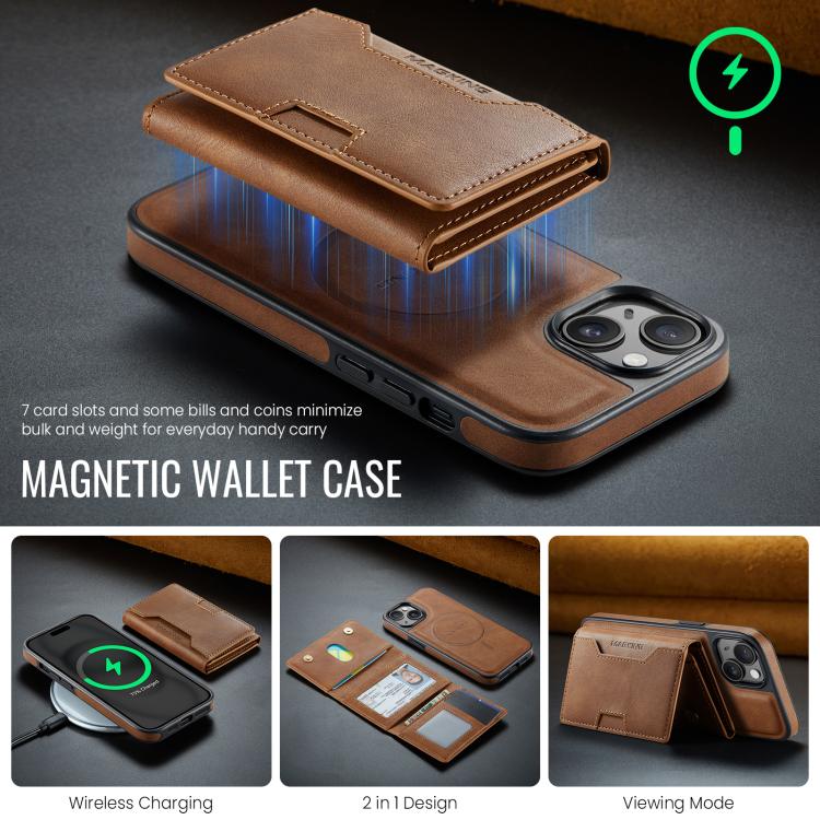 For iPhone 15 MAGKING K4 Series MagSafe RFID Tri-fold Card Bag Detachable Phone Case