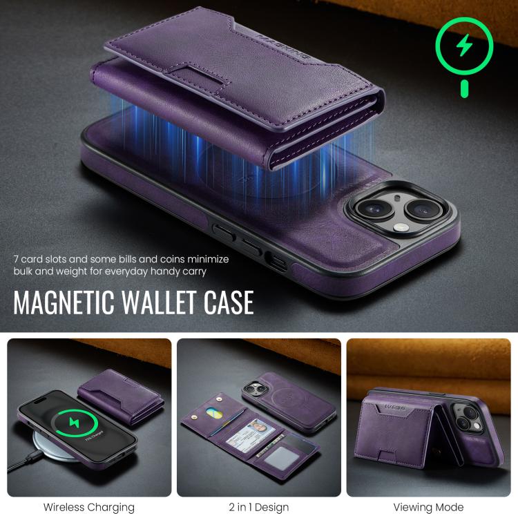 For iPhone 15 MAGKING K4 Series MagSafe RFID Tri-fold Card Bag Detachable Phone Case