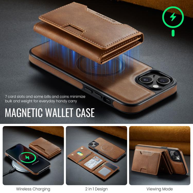For iPhone 14 Plus MAGKING K4 Series MagSafe RFID Tri-fold Card Bag Detachable Phone Case