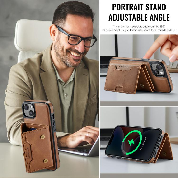 For iPhone 14 Plus MAGKING K4 Series MagSafe RFID Tri-fold Card Bag Detachable Phone Case