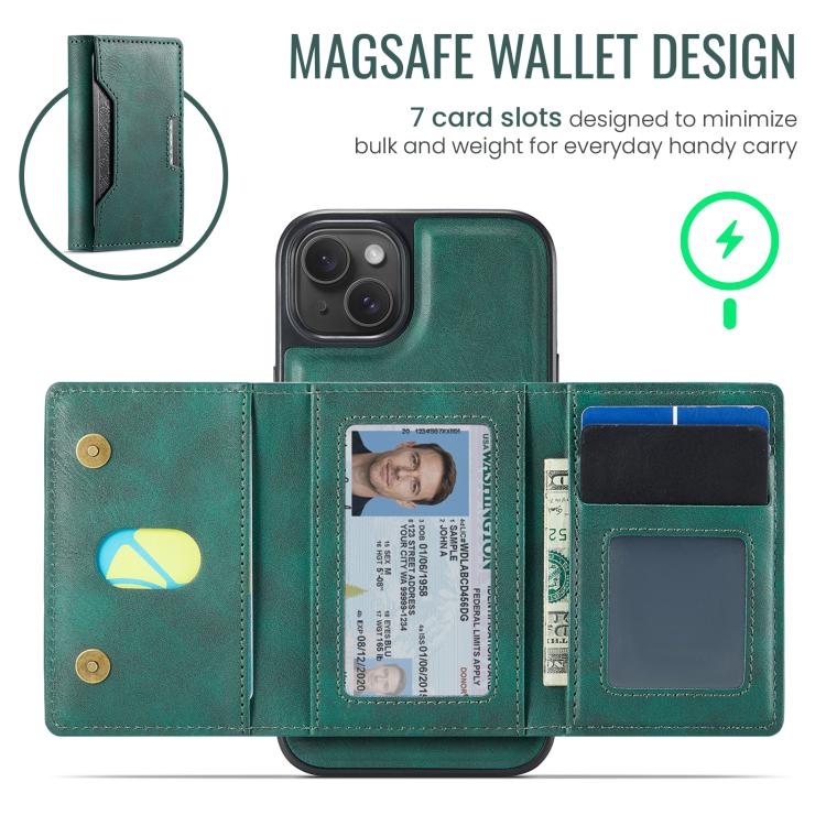 For iPhone 14 Plus MAGKING K4 Series MagSafe RFID Tri-fold Card Bag Detachable Phone Case