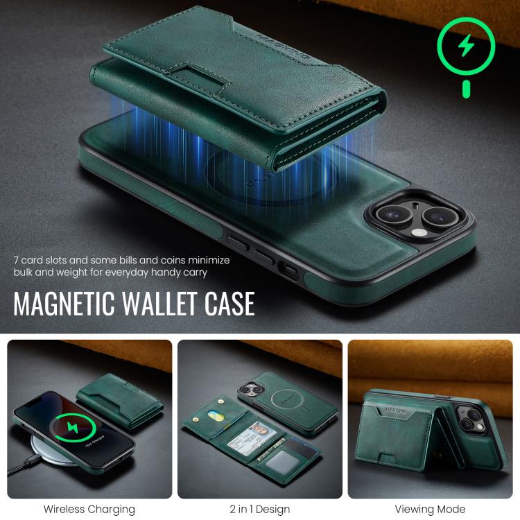 For iPhone 14 Plus MAGKING K4 Series MagSafe RFID Tri-fold Card Bag Detachable Phone Case