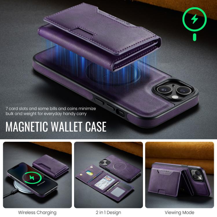For iPhone 14 Plus MAGKING K4 Series MagSafe RFID Tri-fold Card Bag Detachable Phone Case
