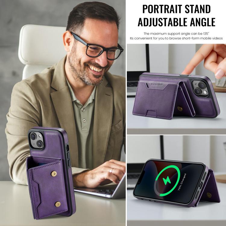 For iPhone 14 Plus MAGKING K4 Series MagSafe RFID Tri-fold Card Bag Detachable Phone Case
