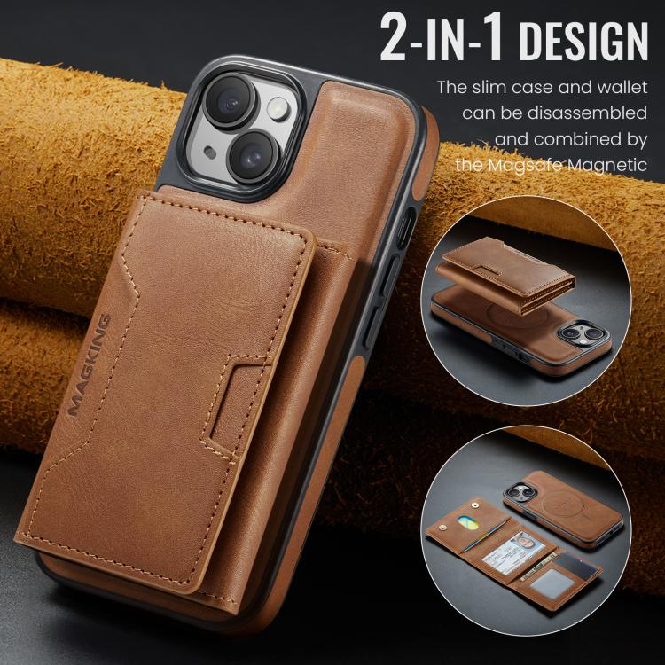 For iPhone 14 MAGKING K4 Series MagSafe RFID Tri-fold Card Bag Detachable Phone Case