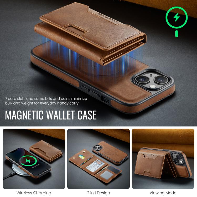 For iPhone 14 MAGKING K4 Series MagSafe RFID Tri-fold Card Bag Detachable Phone Case