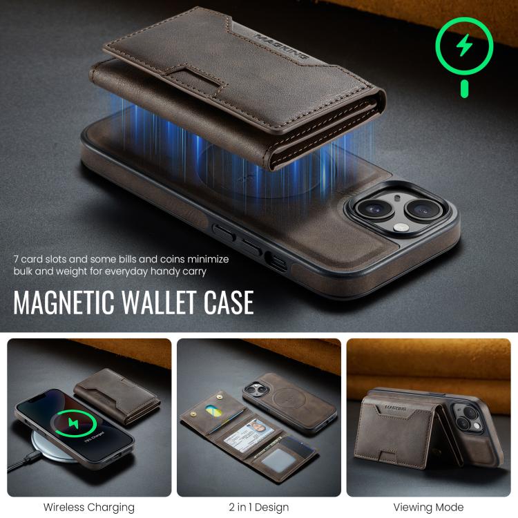 For iPhone 14 MAGKING K4 Series MagSafe RFID Tri-fold Card Bag Detachable Phone Case