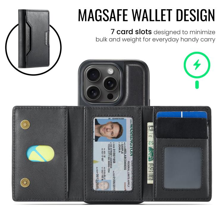 For iPhone 14 Pro MAGKING K4 Series MagSafe RFID Tri-fold Card Bag Detachable Phone Case