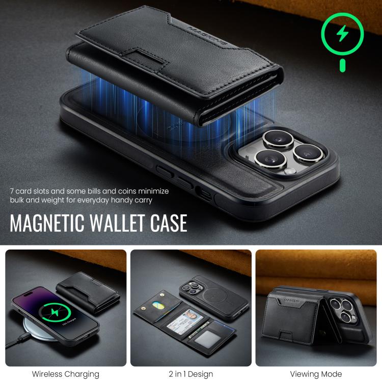 For iPhone 14 Pro MAGKING K4 Series MagSafe RFID Tri-fold Card Bag Detachable Phone Case