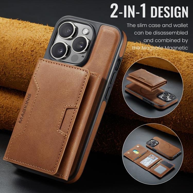 For iPhone 14 Pro MAGKING K4 Series MagSafe RFID Tri-fold Card Bag Detachable Phone Case