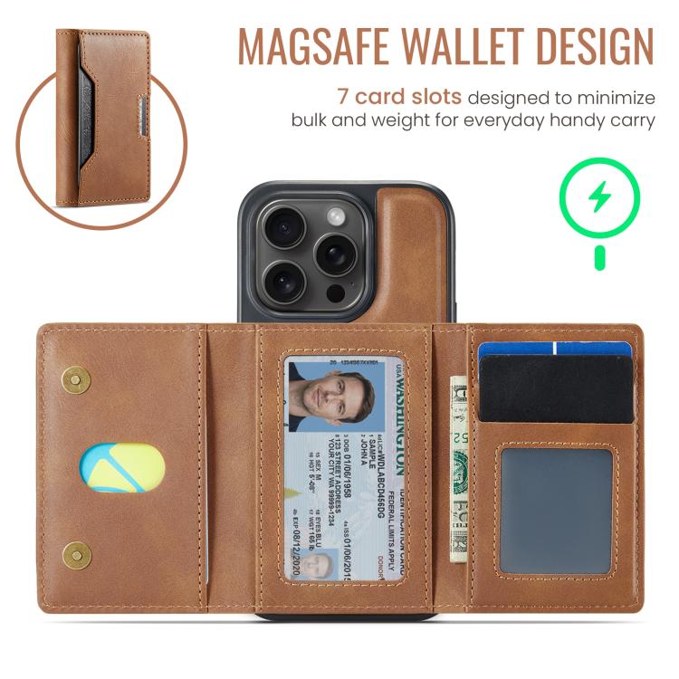 For iPhone 14 Pro MAGKING K4 Series MagSafe RFID Tri-fold Card Bag Detachable Phone Case