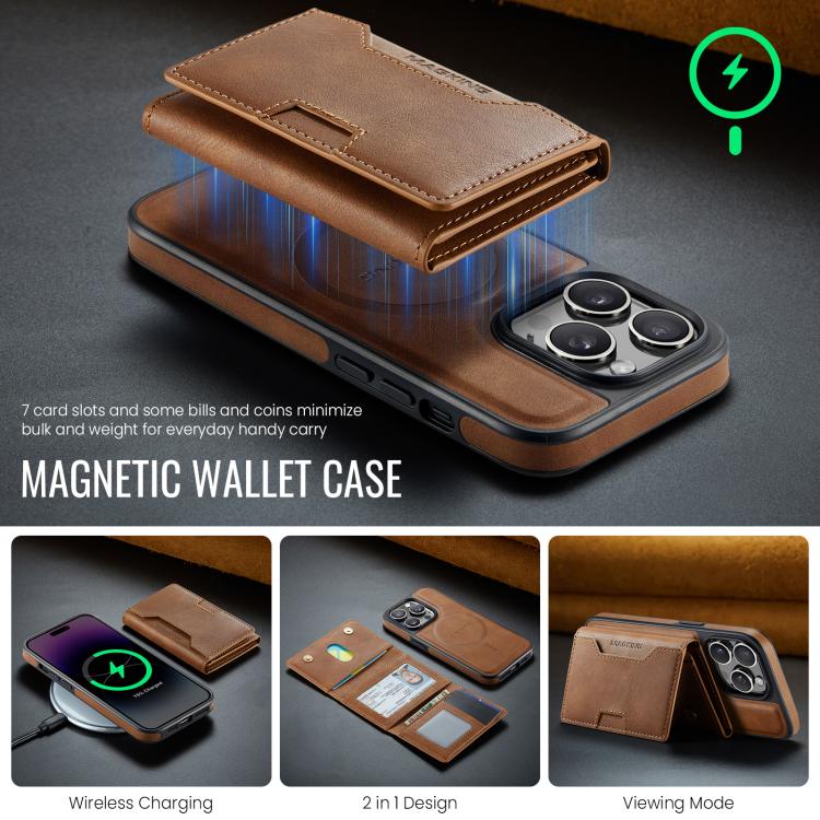 For iPhone 14 Pro MAGKING K4 Series MagSafe RFID Tri-fold Card Bag Detachable Phone Case