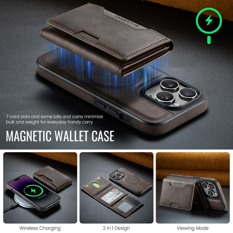 For iPhone 14 Pro MAGKING K4 Series MagSafe RFID Tri-fold Card Bag Detachable Phone Case