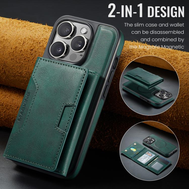 For iPhone 14 Pro MAGKING K4 Series MagSafe RFID Tri-fold Card Bag Detachable Phone Case