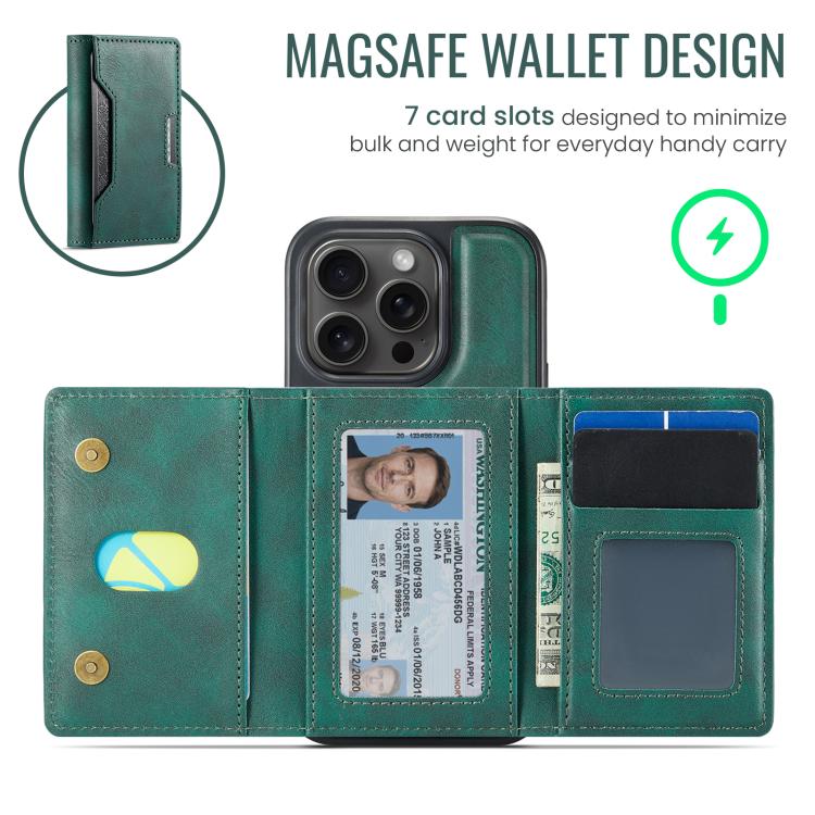 For iPhone 14 Pro MAGKING K4 Series MagSafe RFID Tri-fold Card Bag Detachable Phone Case