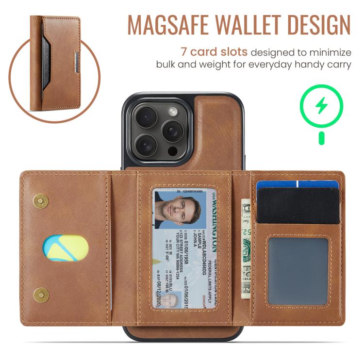 For iPhone 14 Pro Max MAGKING K4 Series MagSafe RFID Tri-fold Card Bag Detachable Phone Case