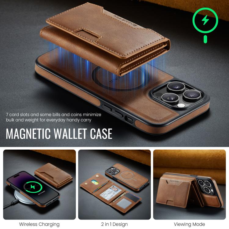For iPhone 14 Pro Max MAGKING K4 Series MagSafe RFID Tri-fold Card Bag Detachable Phone Case
