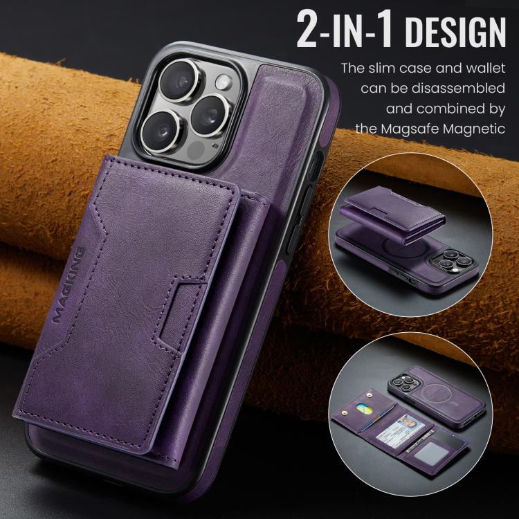 For iPhone 14 Pro Max MAGKING K4 Series MagSafe RFID Tri-fold Card Bag Detachable Phone Case