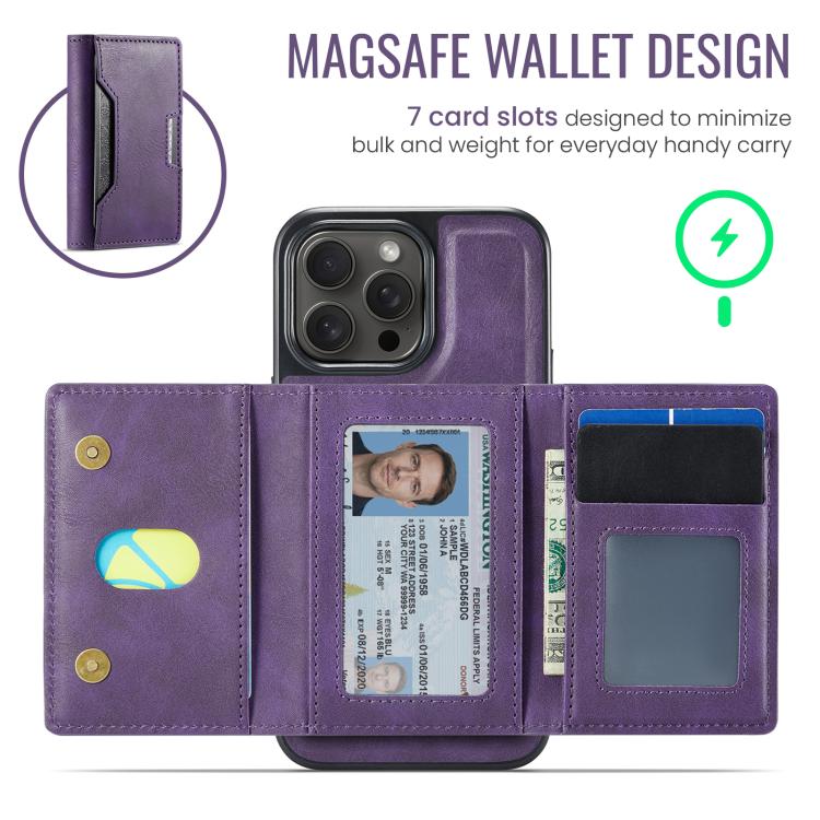 For iPhone 14 Pro Max MAGKING K4 Series MagSafe RFID Tri-fold Card Bag Detachable Phone Case