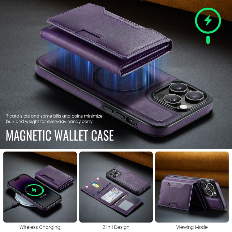 For iPhone 14 Pro Max MAGKING K4 Series MagSafe RFID Tri-fold Card Bag Detachable Phone Case