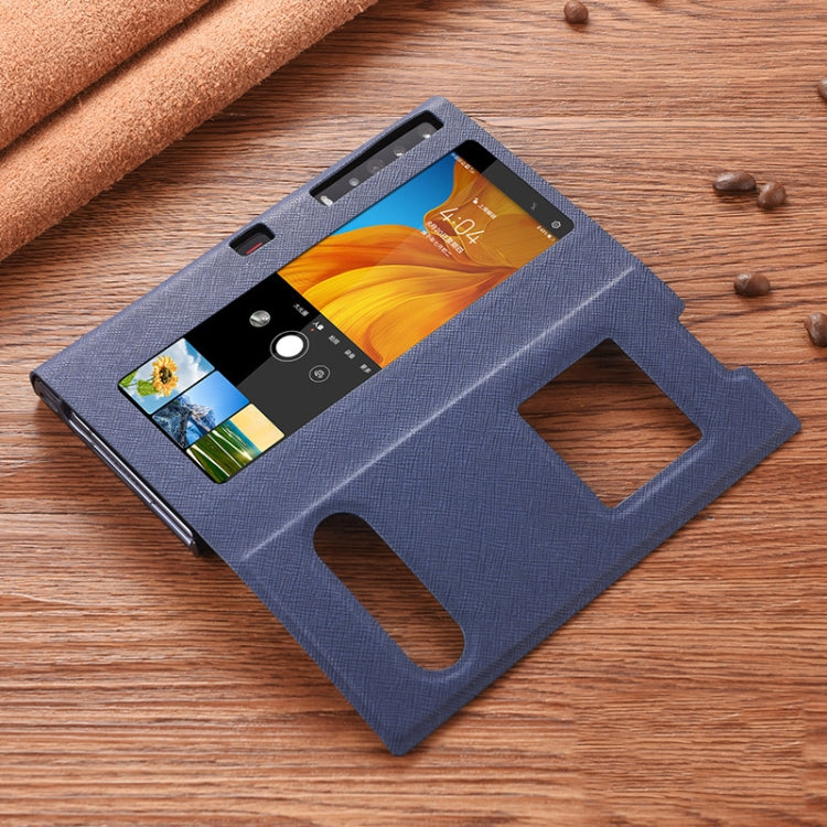 For Huawei Mate Xs Cross Pattern Horizontal Flip Leather Case with Caller ID Display & Sleep / Wake-up Function & Holder