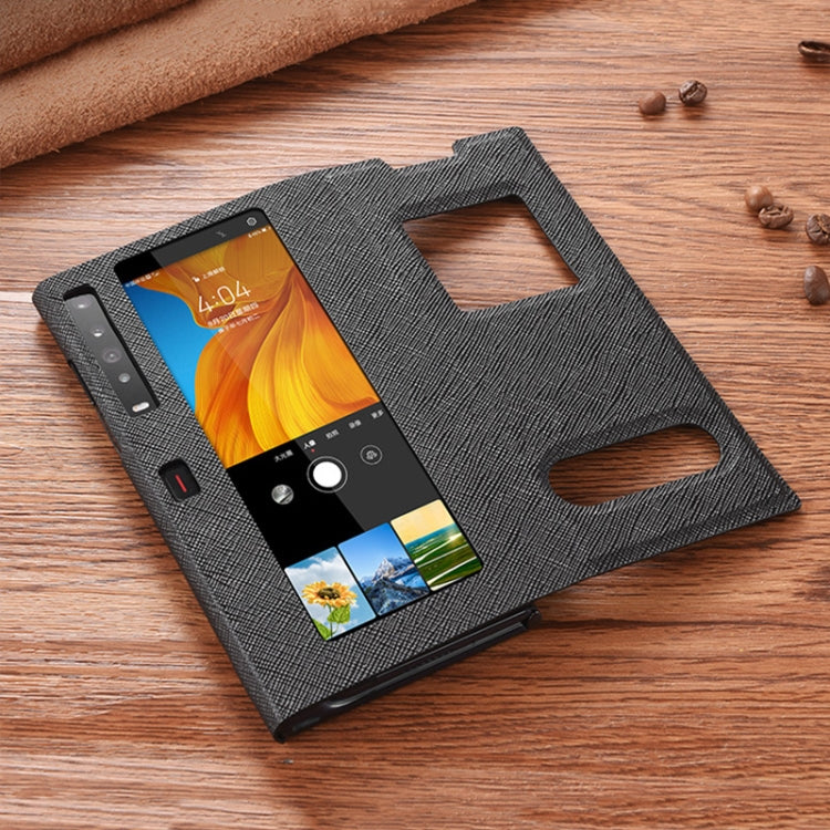 For Huawei Mate Xs Cross Pattern Horizontal Flip Leather Case with Caller ID Display & Sleep / Wake-up Function & Holder