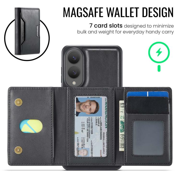 For Samsung Galaxy S25 Edge 5G MAGKING K4 Series MagSafe RFID Tri-fold Card Bag Detachable Phone Case