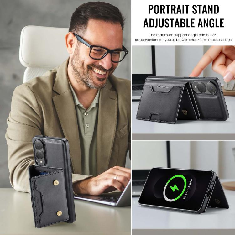 For Samsung Galaxy S25 Edge 5G MAGKING K4 Series MagSafe RFID Tri-fold Card Bag Detachable Phone Case