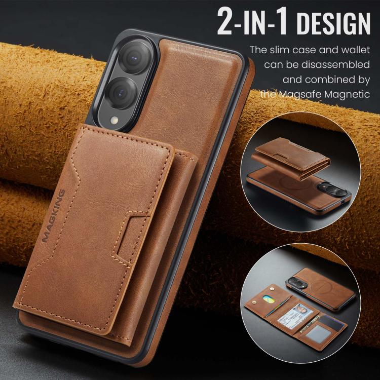 For Samsung Galaxy S25 Edge 5G MAGKING K4 Series MagSafe RFID Tri-fold Card Bag Detachable Phone Case
