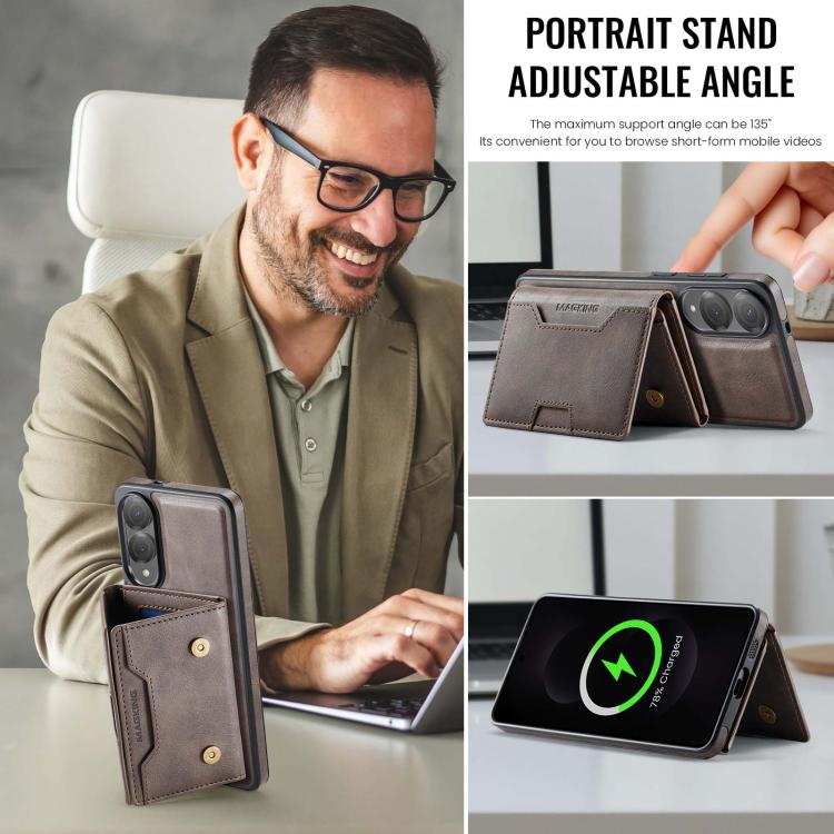 For Samsung Galaxy S25 Edge 5G MAGKING K4 Series MagSafe RFID Tri-fold Card Bag Detachable Phone Case