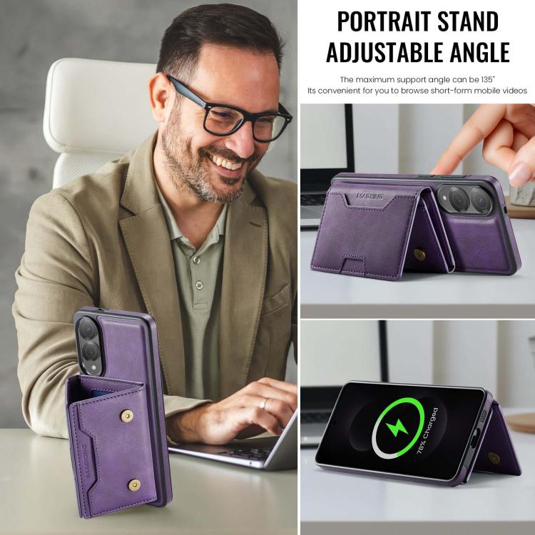 For Samsung Galaxy S25 Edge 5G MAGKING K4 Series MagSafe RFID Tri-fold Card Bag Detachable Phone Case