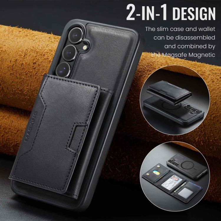For Samsung Galaxy S25 FE 5G MAGKING K4 Series MagSafe RFID Tri-fold Card Bag Detachable Phone Case