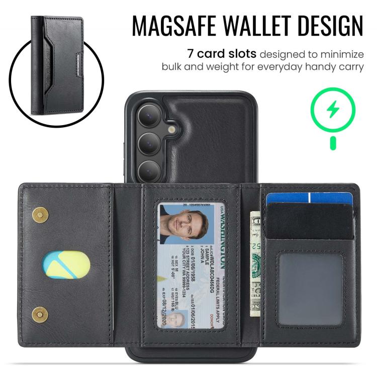 For Samsung Galaxy S25 FE 5G MAGKING K4 Series MagSafe RFID Tri-fold Card Bag Detachable Phone Case