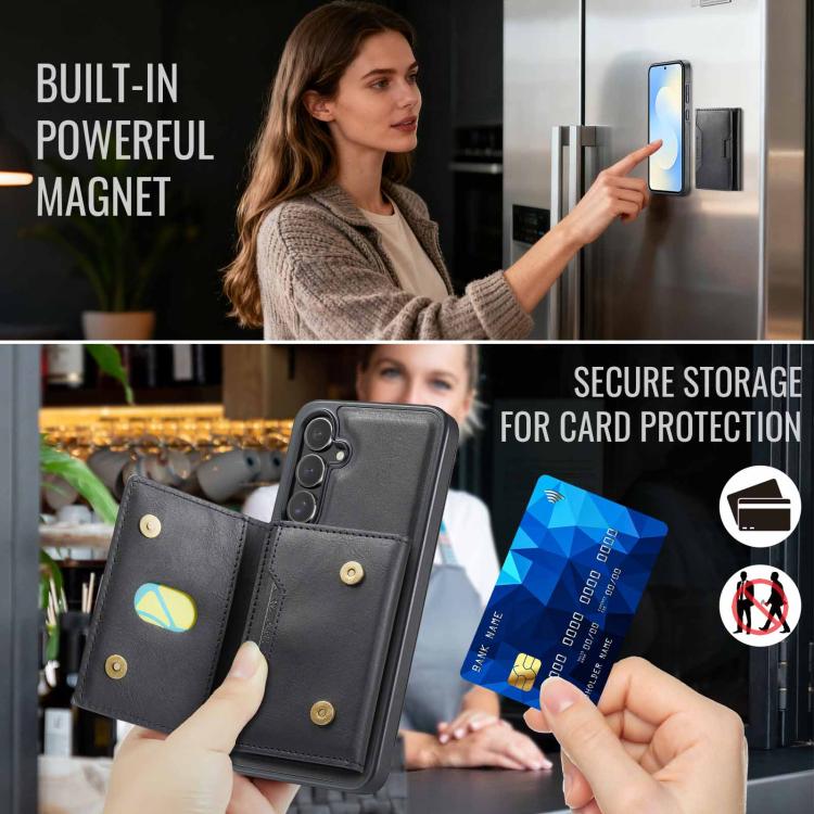 For Samsung Galaxy S25 FE 5G MAGKING K4 Series MagSafe RFID Tri-fold Card Bag Detachable Phone Case
