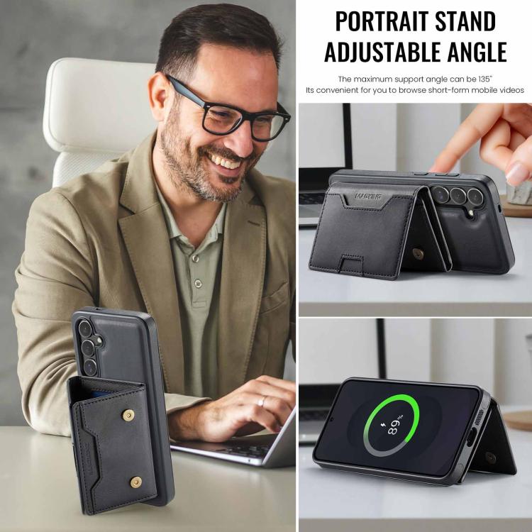 For Samsung Galaxy S25 FE 5G MAGKING K4 Series MagSafe RFID Tri-fold Card Bag Detachable Phone Case