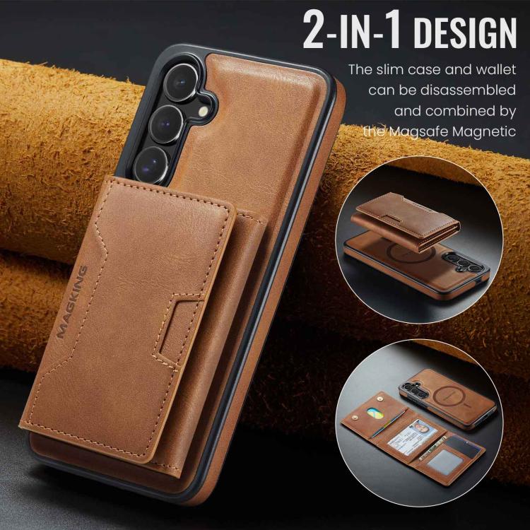 For Samsung Galaxy S25 FE 5G MAGKING K4 Series MagSafe RFID Tri-fold Card Bag Detachable Phone Case