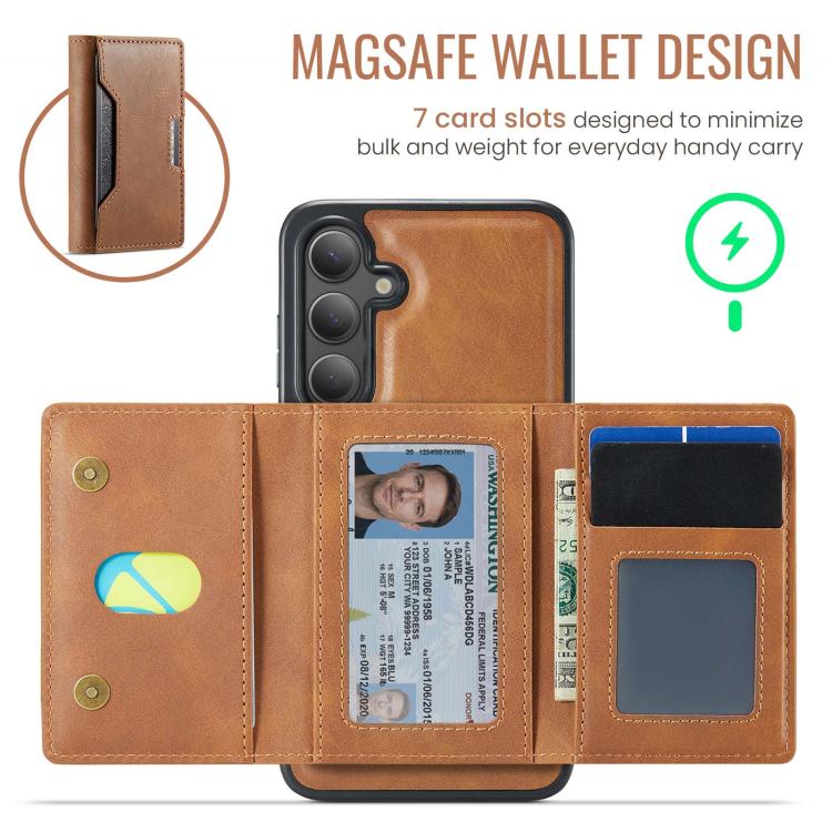 For Samsung Galaxy S25 FE 5G MAGKING K4 Series MagSafe RFID Tri-fold Card Bag Detachable Phone Case