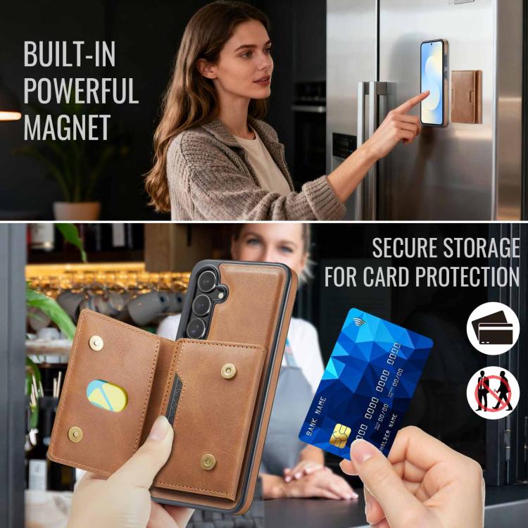 For Samsung Galaxy S25 FE 5G MAGKING K4 Series MagSafe RFID Tri-fold Card Bag Detachable Phone Case
