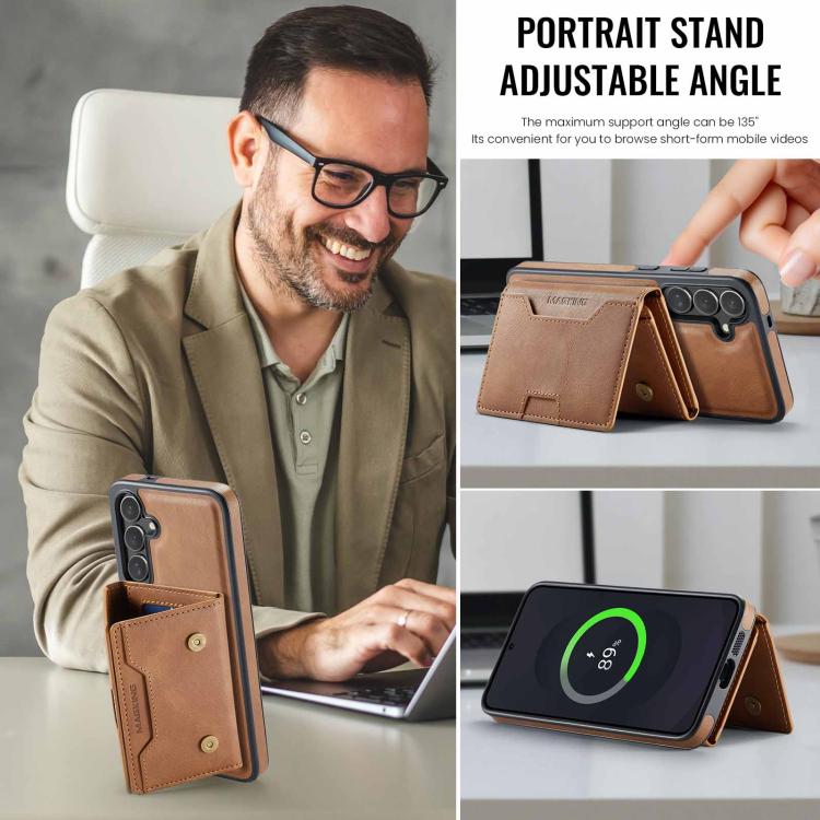 For Samsung Galaxy S25 FE 5G MAGKING K4 Series MagSafe RFID Tri-fold Card Bag Detachable Phone Case