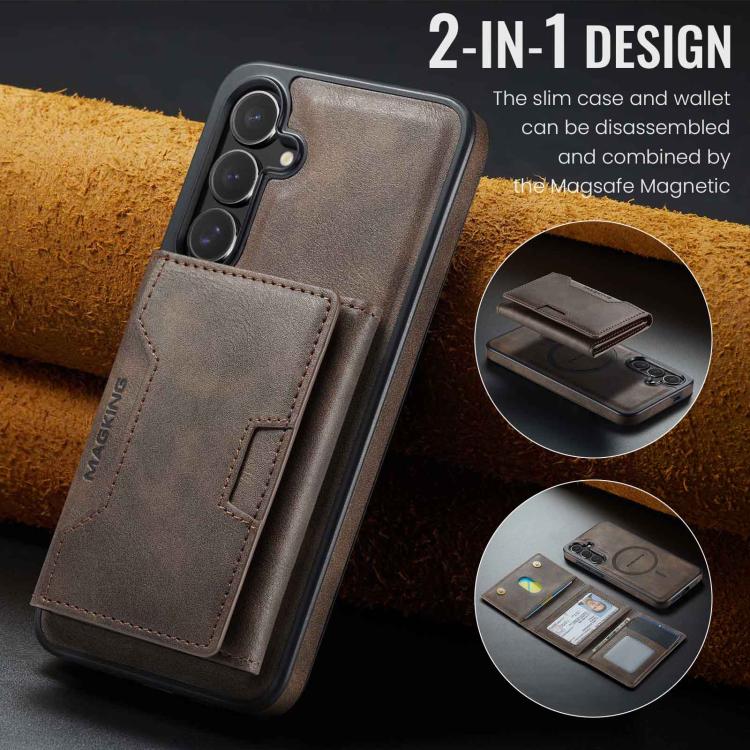 For Samsung Galaxy S25 FE 5G MAGKING K4 Series MagSafe RFID Tri-fold Card Bag Detachable Phone Case