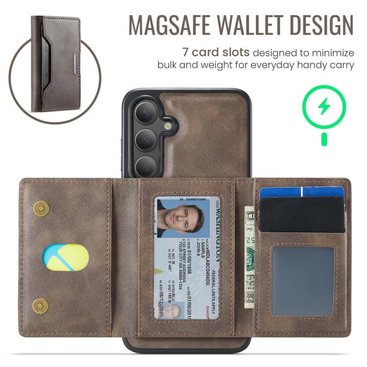 For Samsung Galaxy S25 FE 5G MAGKING K4 Series MagSafe RFID Tri-fold Card Bag Detachable Phone Case