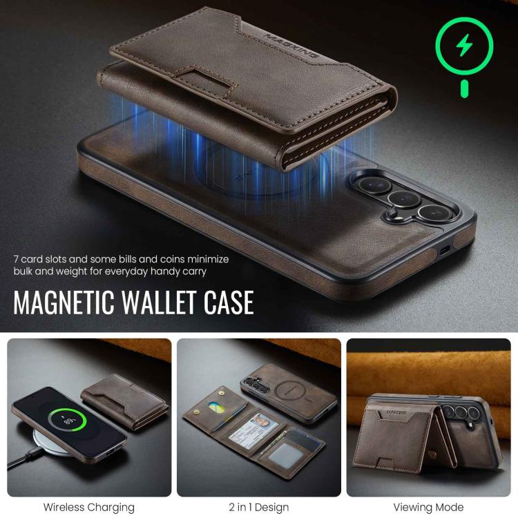 For Samsung Galaxy S25 FE 5G MAGKING K4 Series MagSafe RFID Tri-fold Card Bag Detachable Phone Case