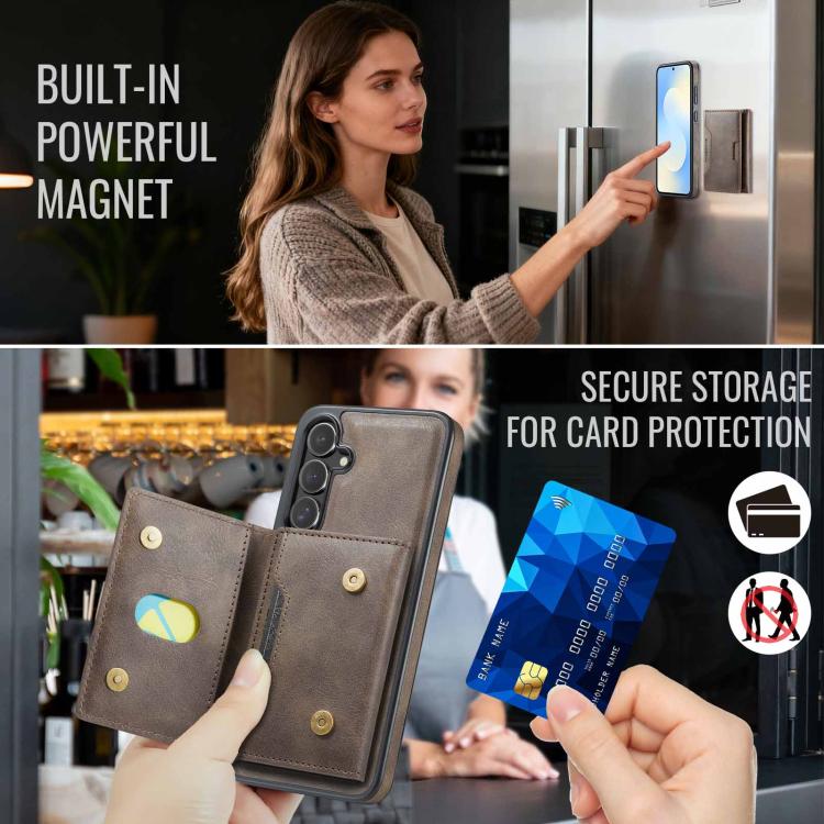 For Samsung Galaxy S25 FE 5G MAGKING K4 Series MagSafe RFID Tri-fold Card Bag Detachable Phone Case